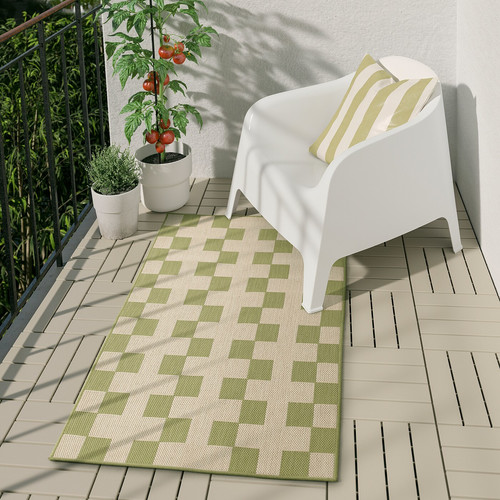 GÅNGSTIG Kitchen mat, flatwoven green/off-white, 80x150 cm