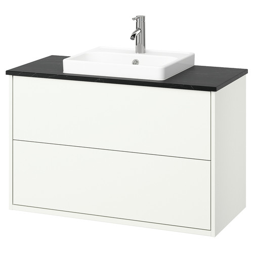 HAVBÄCK / ORRSJÖN Wash-stnd w drawers/wash-basin/tap, white/black marble effect, 102x49x71 cm