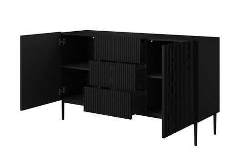 Cabinet with 2 Doors & 3 Drawers Nicole 150cm, matt black/black legs