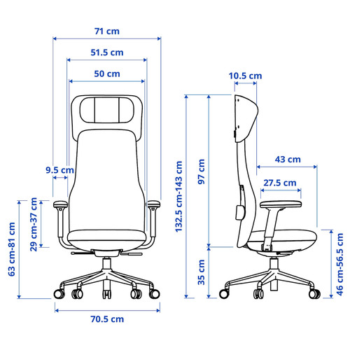 GRÖNFJÄLL Office chair with arm/headrest, Letafors grey/black