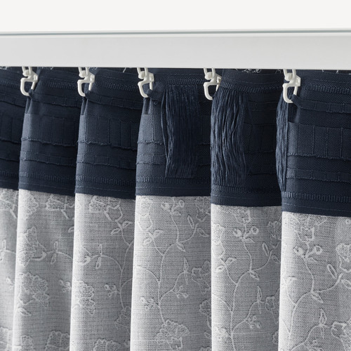 TRYSTÄVMAL Curtains, 1 pair, dark blue/white, 145x300 cm