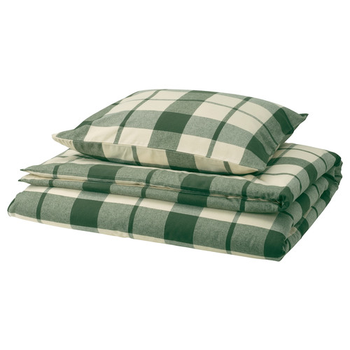 BESKSÖTEMAL Duvet cover and pillowcase, green/check, 150x200/50x60 cm