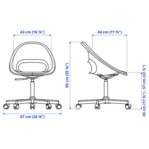 ELDBERGET / MALSKÄR Swivel chair + pad, dark grey black/lilac