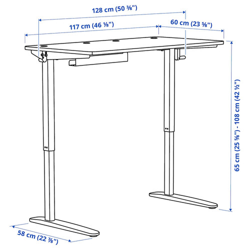 RELATERA Desk sit/stand, white, 117x60 cm