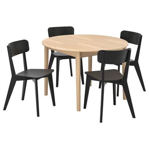 LISABO/SKANSNÄS Table and 4 chairs, light beech veneer/black, 115/170 cm