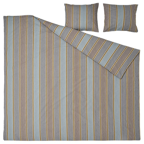 PIGGRÖR Duvet cover and 2 pillowcases, multicolour/striped, 200x200/50x60 cm