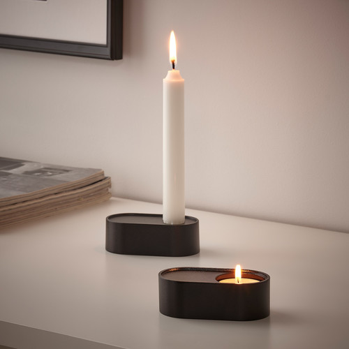 HEDERVÄRD Candlestick/tealight holder, black, 3 cm