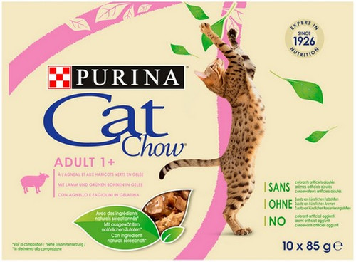 Purina Cat Chow Adult 1+ Wet Cat Food Lamb with Green Beans in Jelly 10x85g