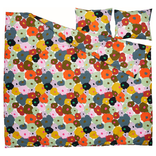 MURREVA Duvet cover and 2 pillowcases, multicolour/floral pattern, 200x200/50x60 cm