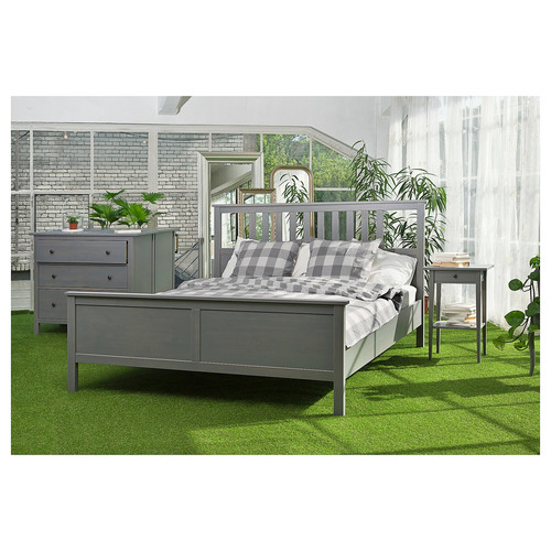 HEMNES Bed frame, grey stained, 140x200 cm