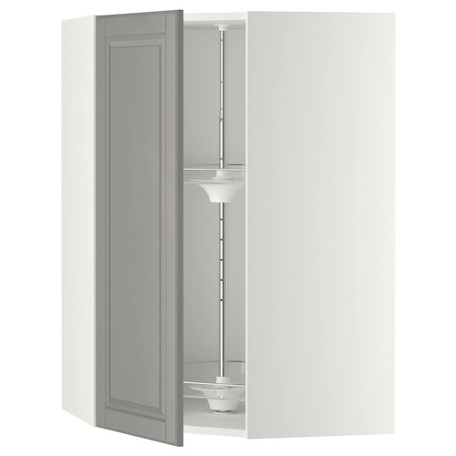 METOD Corner wall cabinet with carousel, white/Bodbyn grey, 67.5x67.5x100 cm