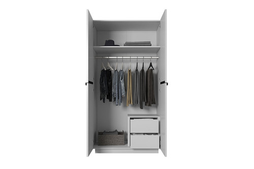 Wardrobe Nicole with Drawer Unit 100 cm, matt white, black handles