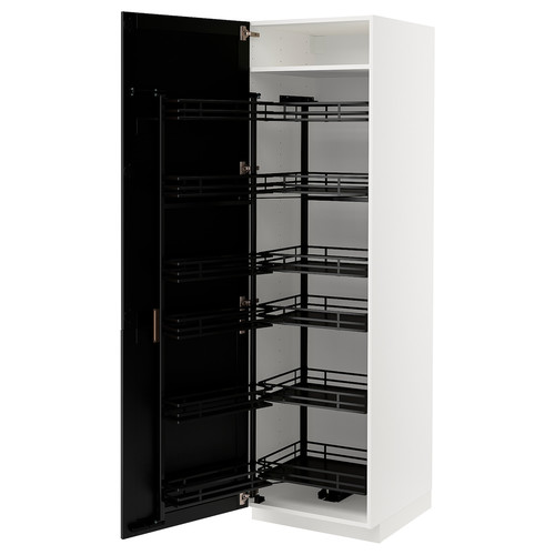 METOD High cabinet with pull-out larder, white/Lerhyttan black stained, 60x60x200 cm