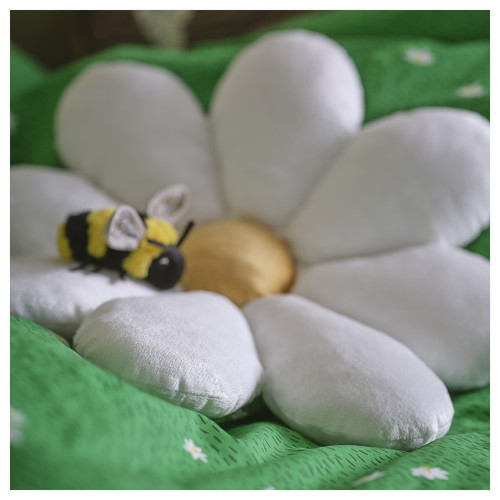 SKOGSDUVA Cushion, flower-shaped/white, 47x8 cm