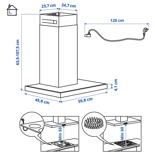 MATÄLSKARE Wall mounted extractor hood, stainless steel colour