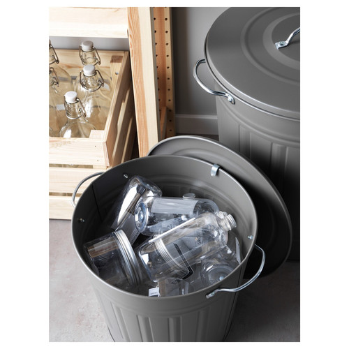 KNODD Bin with lid, grey, 16 l