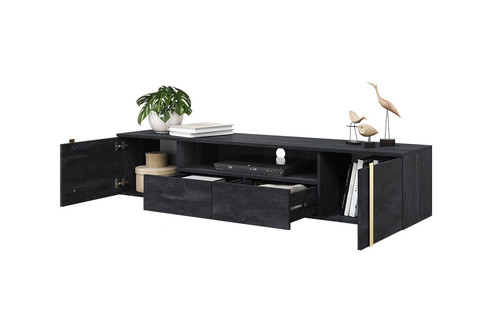 Wall-Mounted TV Cabinet Verica 200 cm, charcoal/gold handles