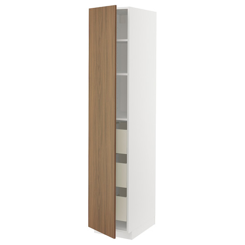 METOD/MAXIMERA High cabinet with drawers, white/Tistorp brown walnut effect, 40x60x200 cm