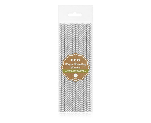 Paper Drinking Straws 12pcs, silver pattern