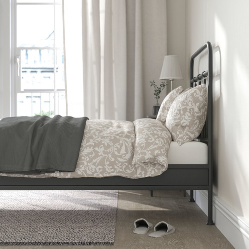 STJÄRNÖ Bed frame, anthracite/Lönset, Standard Single