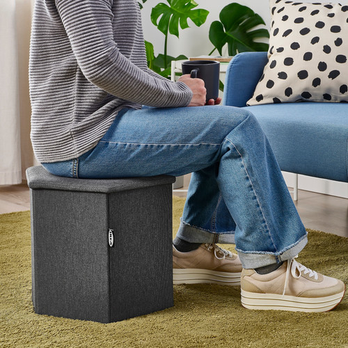 KJUGE Pouffe with storage, Knisa dark grey