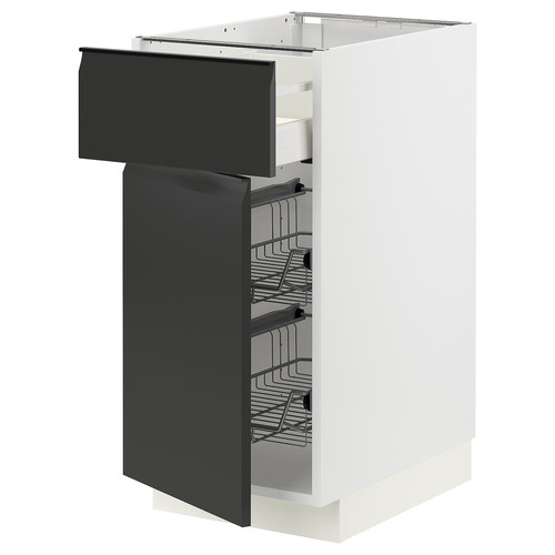 METOD / MAXIMERA Base cab w wire basket/drawer/door, white/Upplöv matt anthracite, 40x60 cm