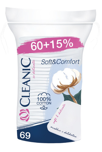 Cleanic Soft & Comfort Square Cosmetic Pads 100% Cotton 69pcs