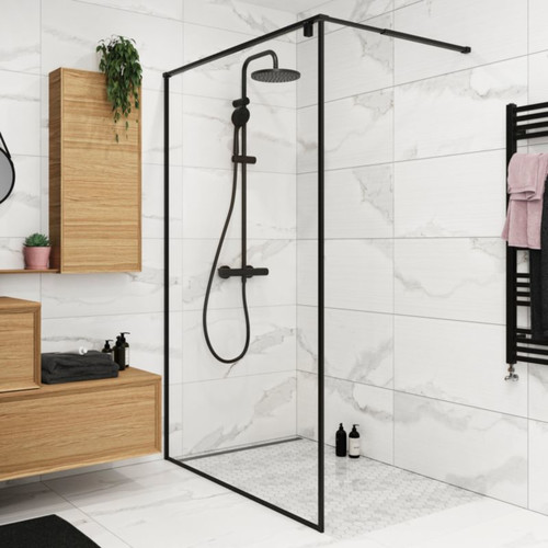 GoodHome Walk-in Shower Panel Ezili 120cm, black matt