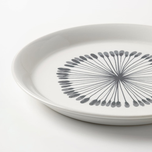 FRIKOSTIG Side plate, white/patterned, 19 cm