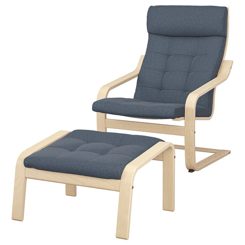 POÄNG Armchair and footstool, birch veneer/Gunnared blue