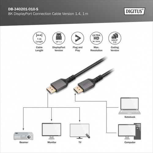 Digitus Connection Cable DisplayPort UHD DB-340201-010-S 1m