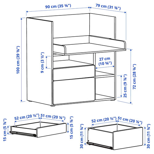 SMÅSTAD Desk, white white/with 2 drawers, 90x79x100 cm