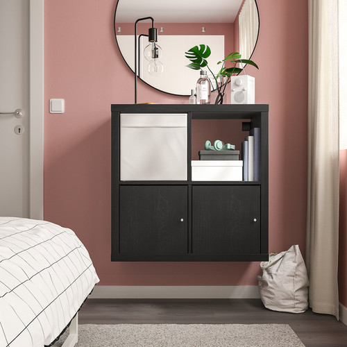 KALLAX Shelving unit, with 2 doors/black-brown, 77x77 cm