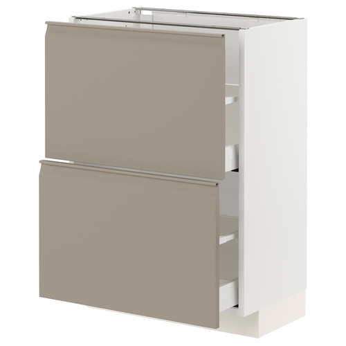 METOD / MAXIMERA Base cabinet with 2 drawers, white/Upplöv matt dark beige, 60x37 cm