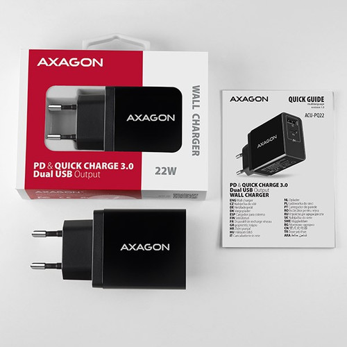 AXAGON Wall Charger EU Plug QC3.0/AFC/FCP + P ACU-PQ22