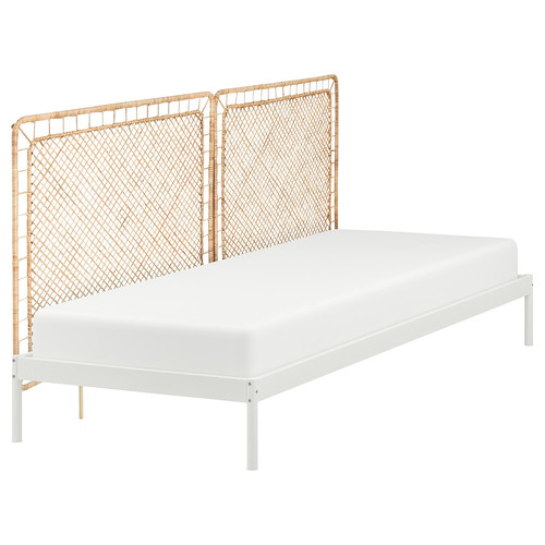 VEVELSTAD Bed frame with 2 headboards, white/Tolkning rattan, 90x200 cm