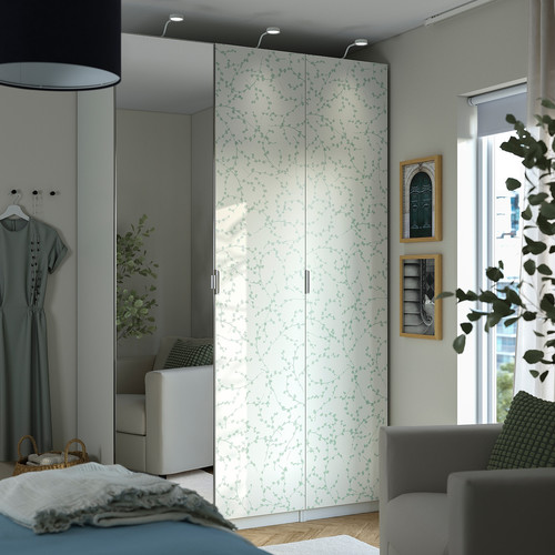 PAX / LINNABERG/ÅHEIM Wardrobe combination, white patterned/mirror glass, 150x58x236 cm