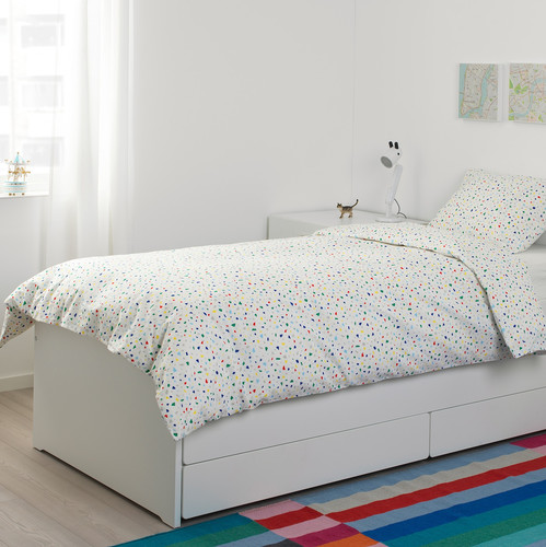 MÖJLIGHET Quilt cover and pillowcase, white, patterned, 150x200/50x60 cm