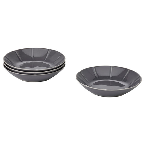 STRIMMIG Deep plate, stoneware grey, 23 cm, 4 pack