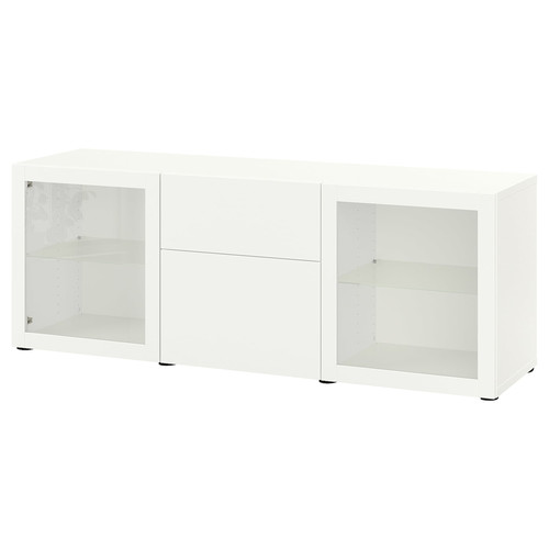 BESTÅ Storage combination with drawers, white Lappviken/Sindvik white clear glass, 180x42x65 cm