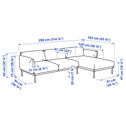 ÄPPLARYD 3-seat sofa with chaise longue, Lejde light grey