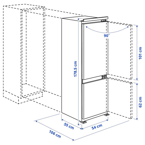 RISNÄS Fridge/freezer, white/IKEA 500 integrated, 192/79 l