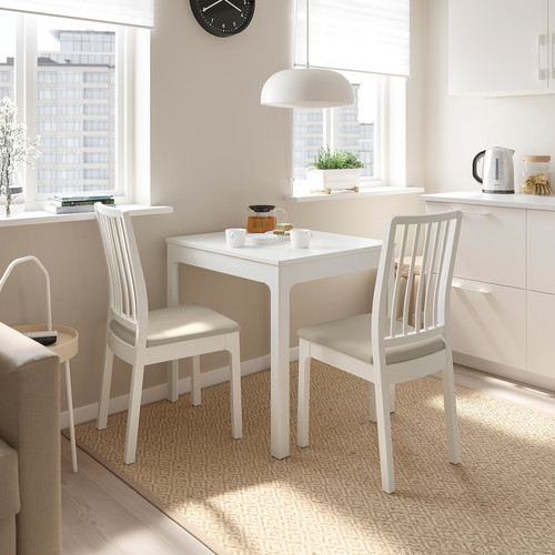 EKEDALEN / EKEDALEN Table and 2 chairs, white/Hakebo beige, 80/120 cm