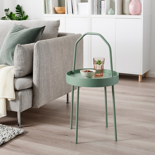 BURVIK Side table, light grey-green, 38 cm