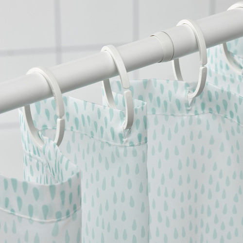 RÅNEÄLVEN Shower curtain, white/turquoise, 180x180 cm