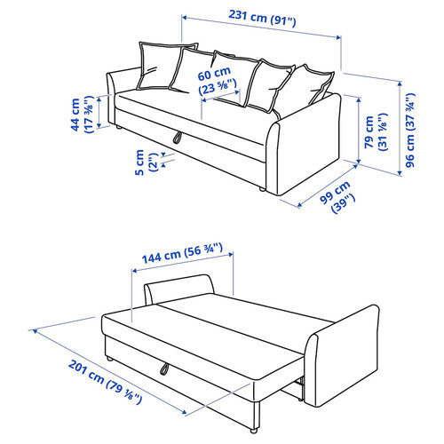 HOLMSUND 3-seat sofa bed, Borgunda dark grey