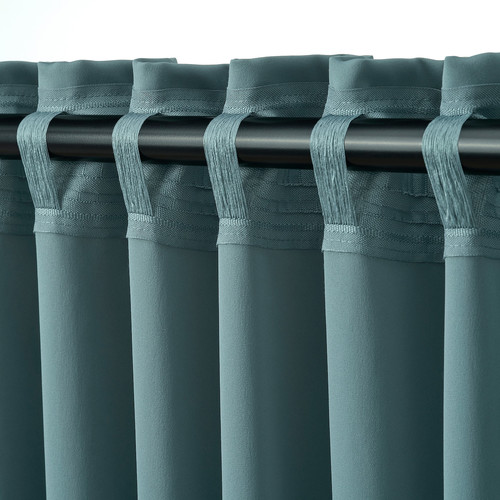 MAJGULL Room darkening curtains, 1 pair, dark grey-turquoise, 145x300 cm