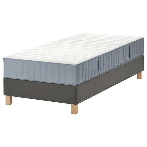 LYNGÖR Divan bed, Valevåg medium firm/light blue dark grey, 90x200 cm