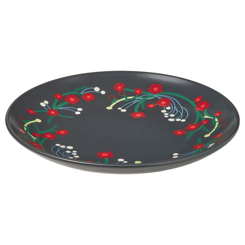 VINTERFINT Side plate, flower pattern dark grey, 20 cm