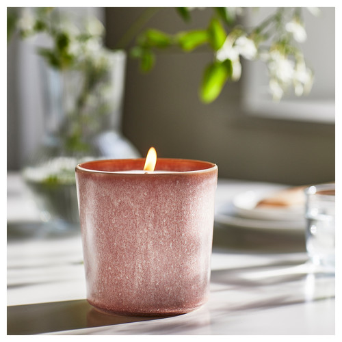 LUGNARE Scented candle in ceramic jar, Jasmine/pink, 50 hr